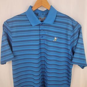 Under Armour Men’s Golf Polo Shirt L Loose Blue Striped Winged Foot Heat Gear